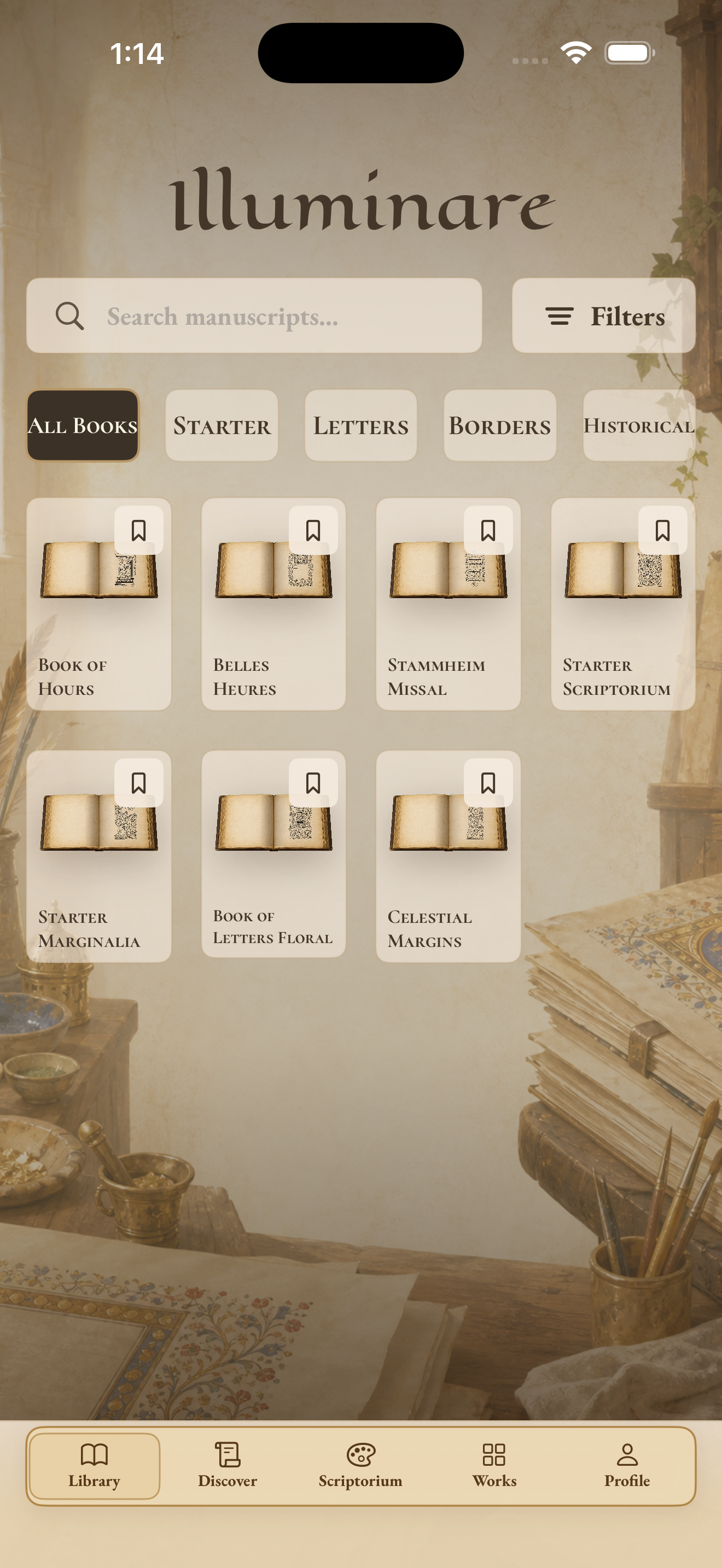 Illuminare Library displayed on an iPhone in portrait orientation.